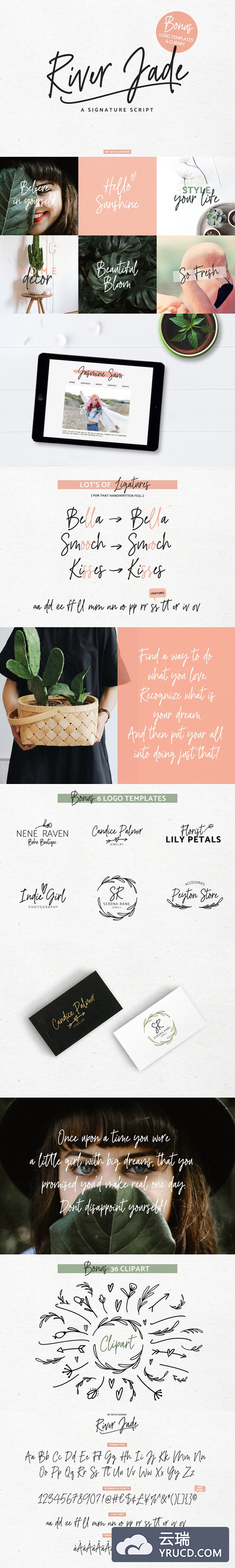 手写签名设计字体 River Jade, Signature Font & Logos