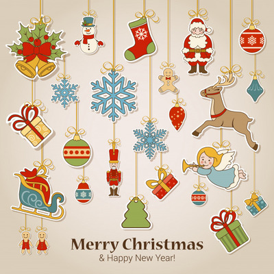 圣诞节元素贺卡 Merry christmas and happy new year greeting card Vector