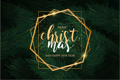 创意圣诞节海报设计 Modern merry christmas golden frame Vector