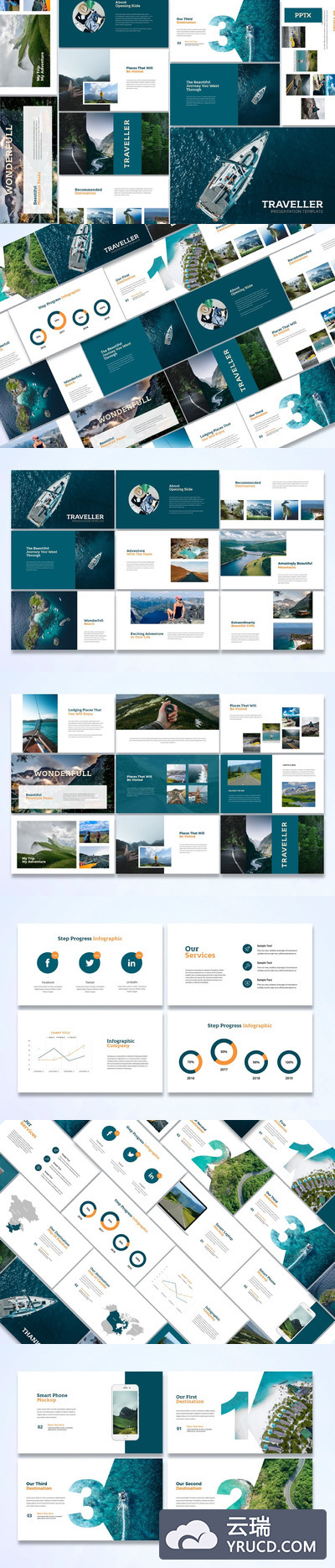 时尚高端简约旅行旅游powerpoint幻灯片演示模板（pptx）