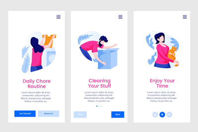 时尚高端简约每日计划应用程序屏幕欢迎页插画banner海报设计模板（AI，EPS，JPG，PDF，PSD）