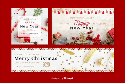 圣诞节元素横幅 Christmas banners with photo Vector