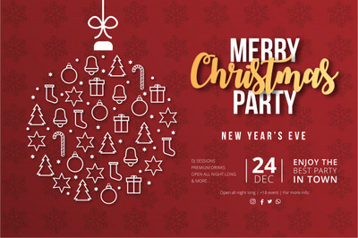 圣诞派对海报模板 Modern merry christmas party poster Vector