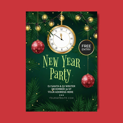 新年倒计时海报模板 Realistic new year 2020 party poster template Vector