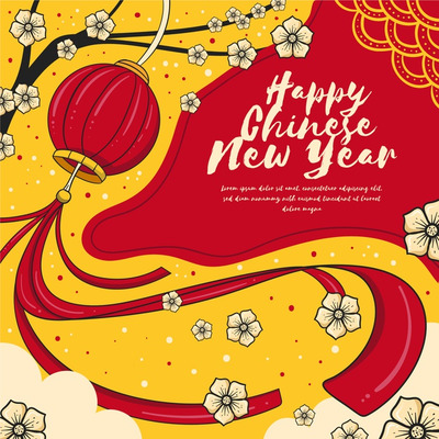 手绘新年设计插画 Hand drawn chinese new year concept Vector