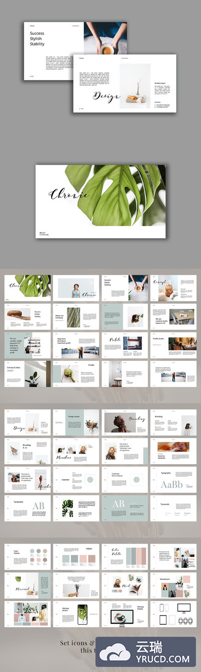 优雅绿植的优雅PPT模板下载[PPTX]