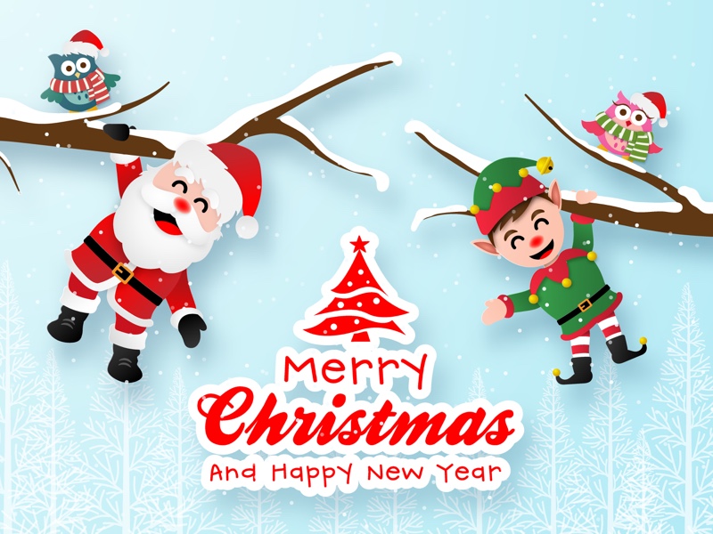 圣诞节剪纸风矢量素材