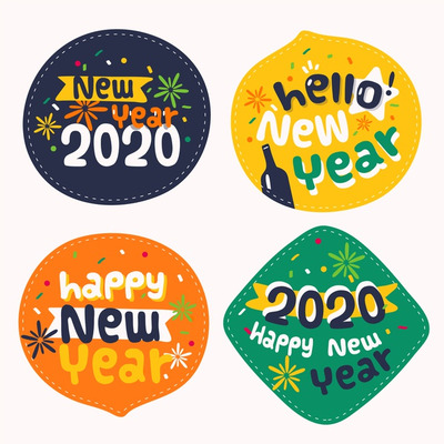 2020年新年字体徽章设计 New year 2020 badge collection in flat design Vector
