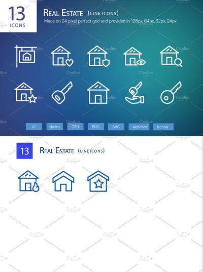 房地产图标素材13 Real Estate Line Icons