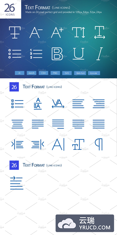 文本格式编辑器图标素材 26 Text Format Line Icons
