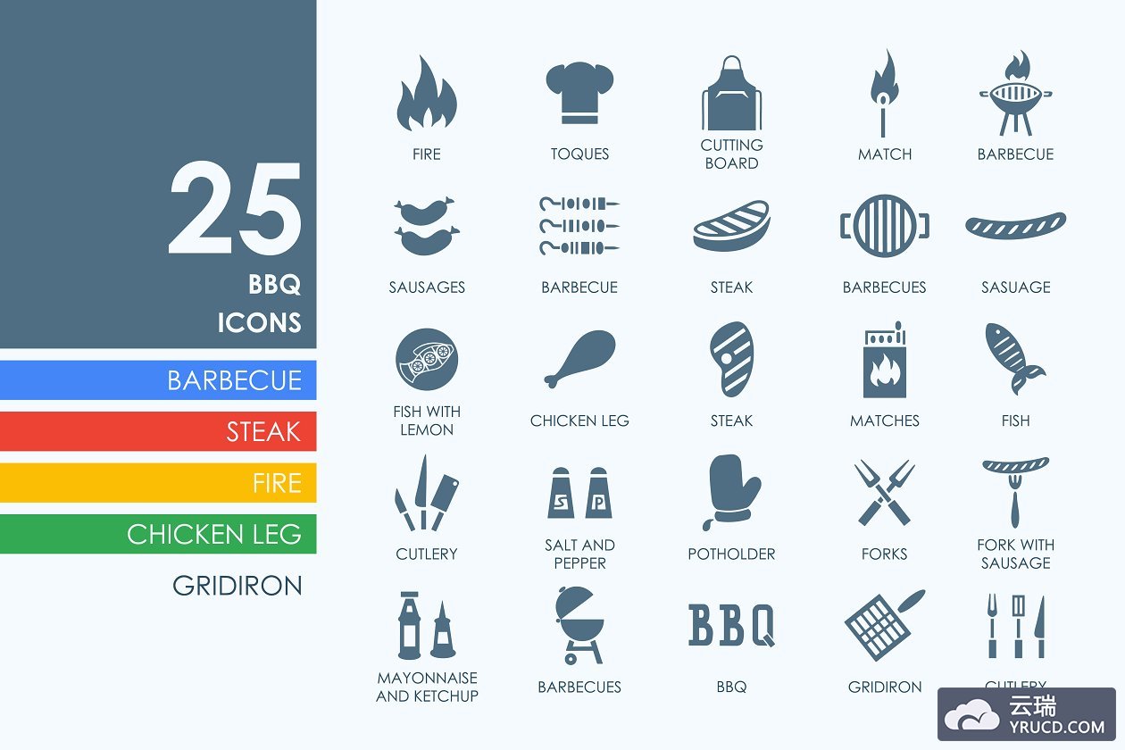 烧烤材料图标素材 25 BBQ icons