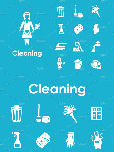 保洁图标素材 Set of cleaning simple icons