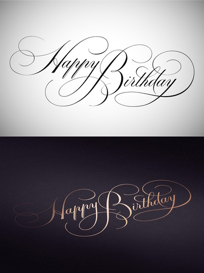 生日快乐草书书写字体 Happy Birthday Lettering