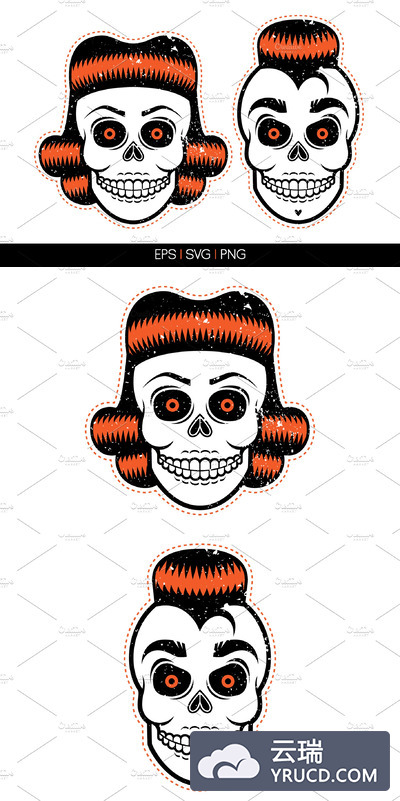 摇滚骷髅贴纸 Vector Rockabilly Skulls