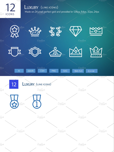 奢华矢量图标 12 Luxury Line Icons