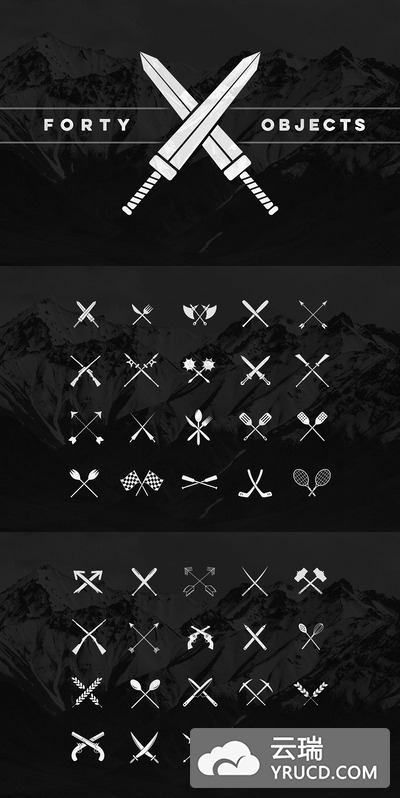 复古矢量插画 40 Crossed Objects