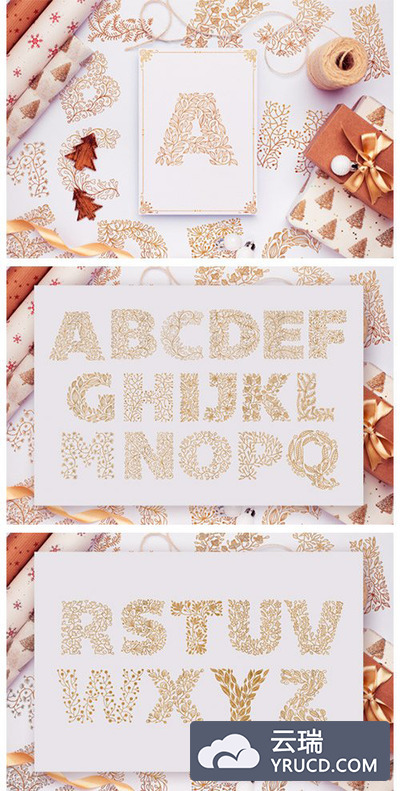 26个冬季花卉字母图形素材