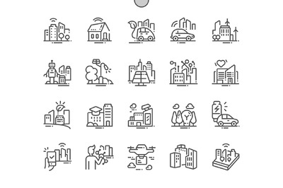 智能城市技术图标 Smart city technology Line Icons