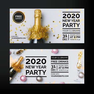 新年派对横幅 New year 2020 party banners with photo Vector