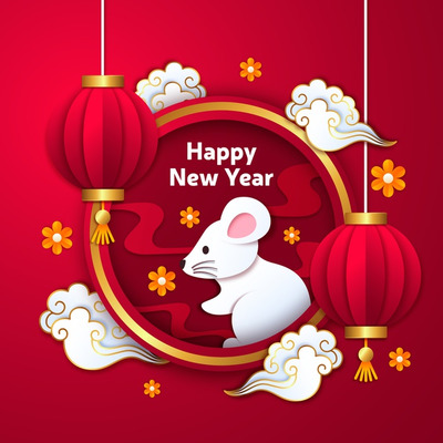 鼠年插画素材 Chinese new year in paper style with gradient Vector