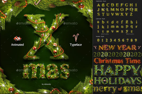 圣诞节圣诞松枝装饰元素动画字符素材