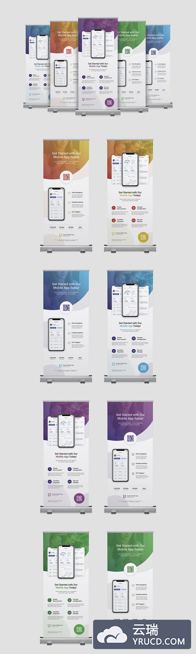 时尚高端少见稀有的创意手机应用程序APP UI展示X展架易拉宝门型架设计模板集合