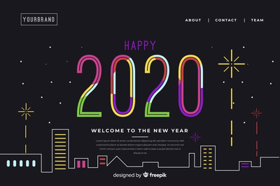 2020新年着陆页背景 Flat new year landing page with background Vector