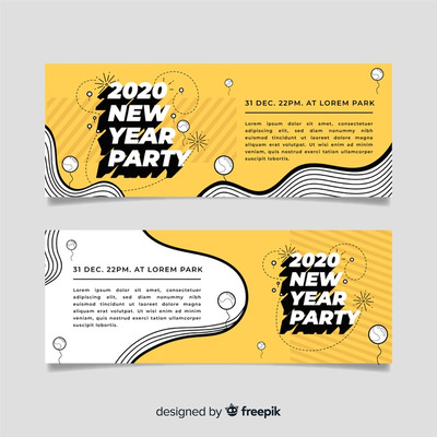 新年派对门票横幅 Flat design of new year 2020 party banners Vector