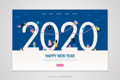 2020新年着陆页设计 Flat design new year landing page Vector