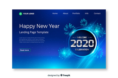 新年着陆页素材模板 Flat design new year landing page template Vector