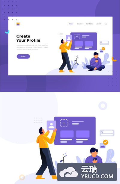 互联网产品概念着陆页插画模板素材下载[AI]
