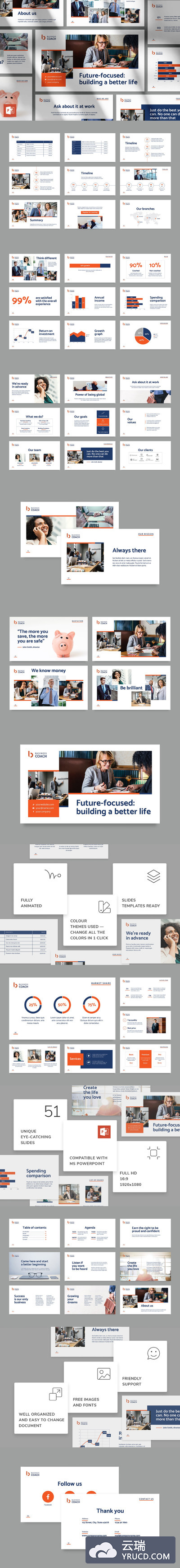 时尚高端简约专业商业商务欧美留学机构powerpoint幻灯片演示模板（pptx）