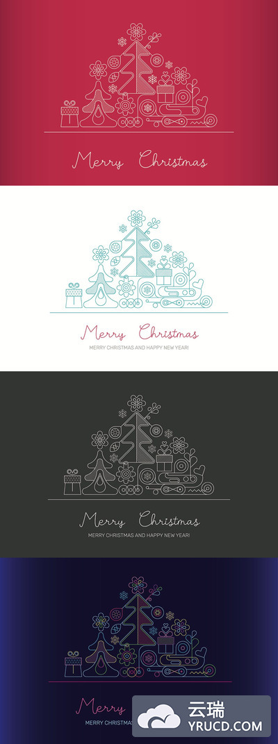 4个矢量新年圣诞树插画设计模板（AI，EPS，JPG，PDF，PNG，PSD）