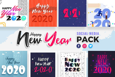 新年社交媒体发布模板 [PSD]