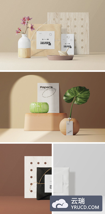 Mockups | 现代简约北欧家居装饰时尚创建者清晰高分辨率场景套件PSD文件样机