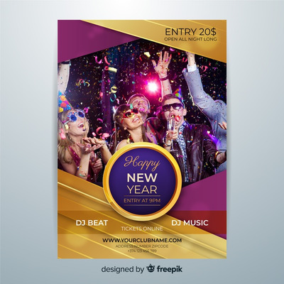 新年晚会海报模板 New year 2020 poster with young people dancing Vector