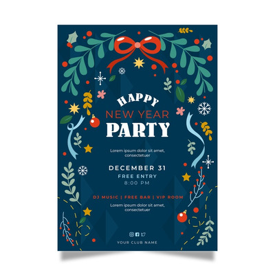 新年海报设计模板 Flat design new year 2020 party poster template Vector