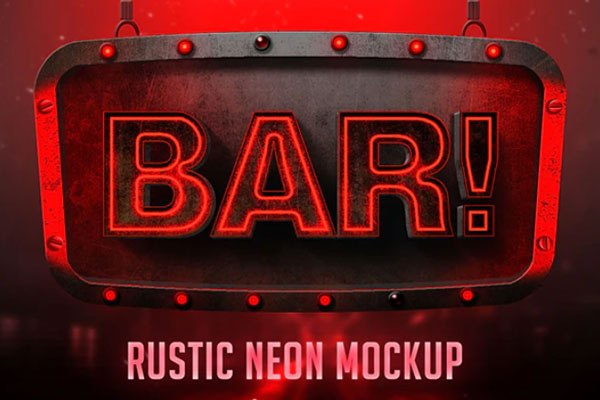 复古霓虹灯效果3D文字/Logo样机套装