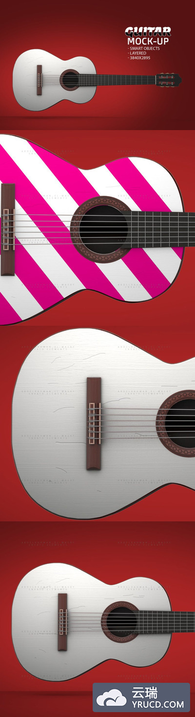 Mockups | 现实真实古典智能分层对象高分辨率PSD模拟乐器吉他样机