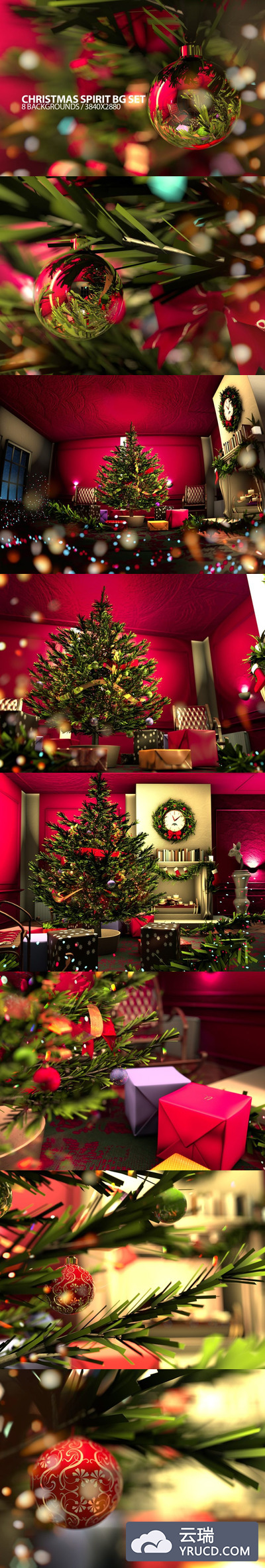 背景纹理 | 圣诞节圣诞树装饰高清高分辨率主题场景背景JPG