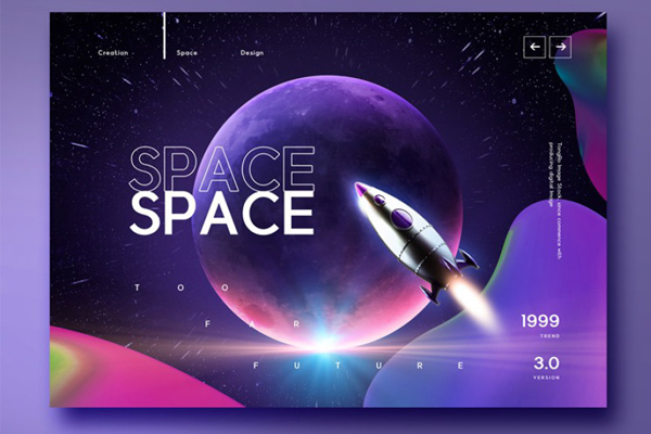 平面图形 | 13个未来太空宇宙星球炫酷宇航员飞船星星轨迹PSD平面海报banner