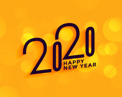 创意新年设计素材 Creative 2020 happy new year on yellow background Vector