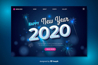 新年烟火着陆页 New year 2020 landing page blurred fireworks Vector