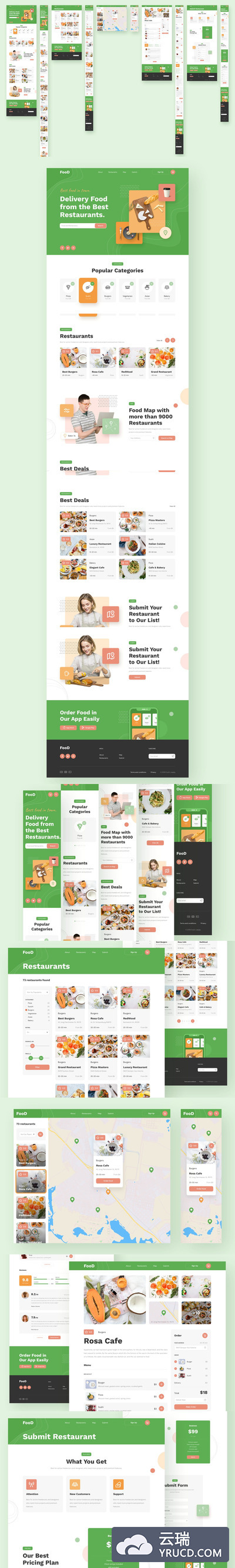 食品配送餐厅响应式模板[Sketch,fig,XD]