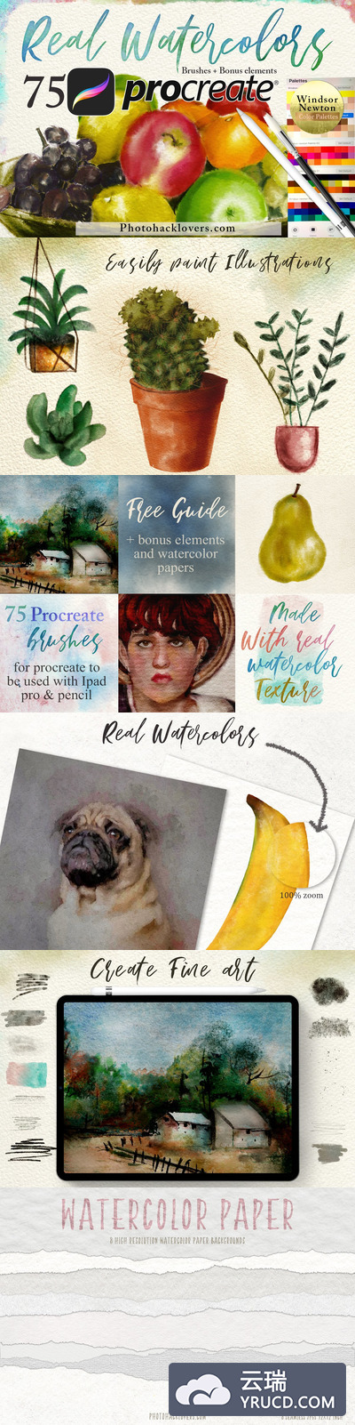 75个Procreate水彩绘画笔刷套装