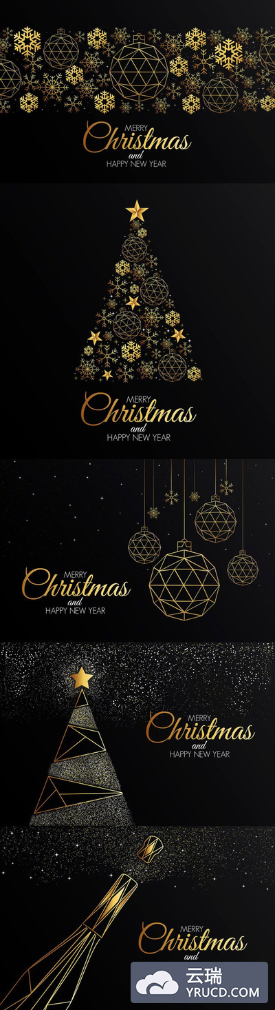 平面图形 | 圣诞节多边形折纸样式三角形装饰品矢量雪花多彩贺卡