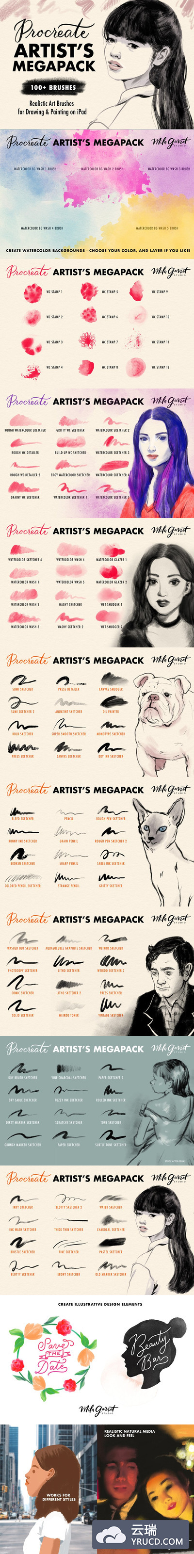 100+艺术/水彩绘画Procreate笔刷巨无霸套装