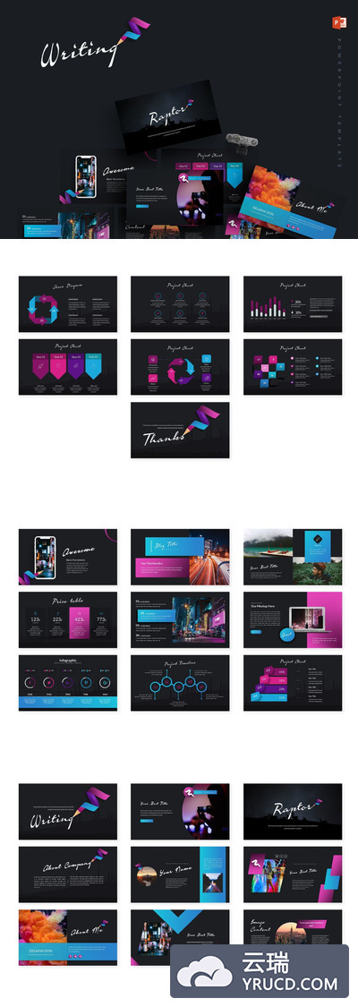 PPT模板 | 高级黑色系五彩斑斓的黑完美插图画廊和作品集Powerpoint模板