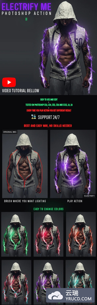 霓虹灯火花电能效果照片特效ps动作