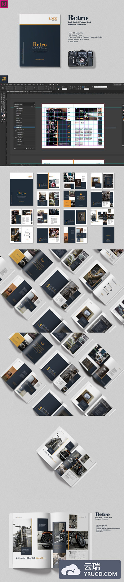 复古外观品牌杂志画册设计模板[INDD]